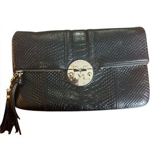 Metrocity Black Leather Clutch/Shoulder Bag
